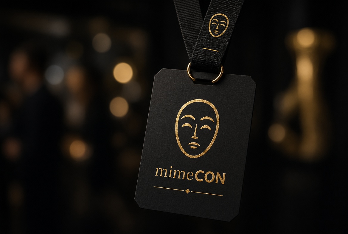 mimeCON badge on lanyard