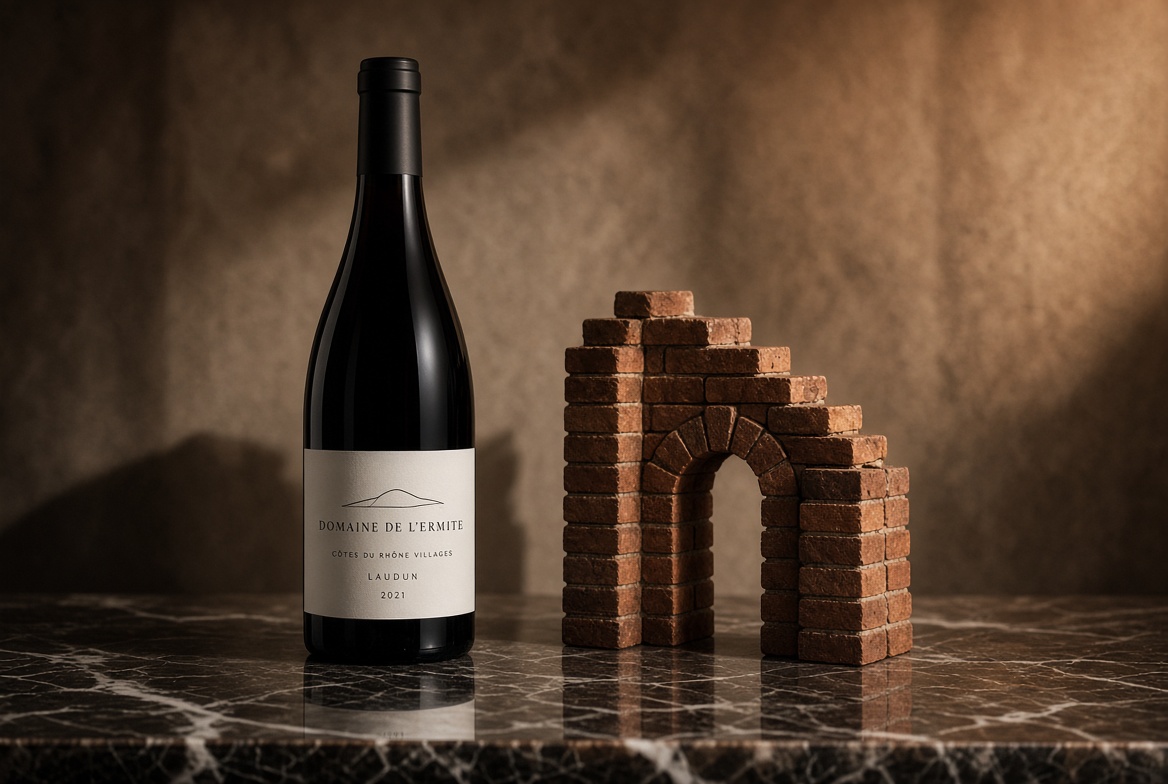 Wine bottle beside bricks